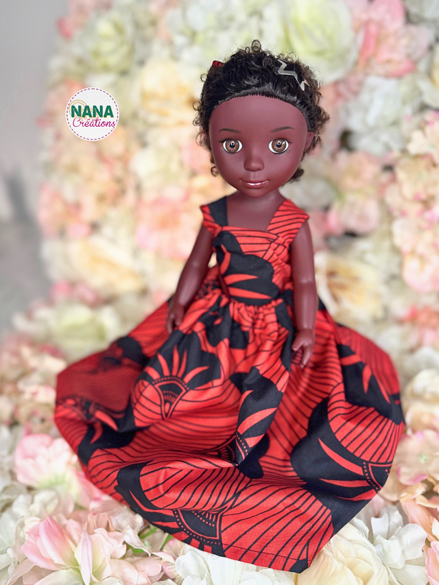 Poupée - Doll - Haut et Jupe fait main - tissu Wax | Cheveux bouclés