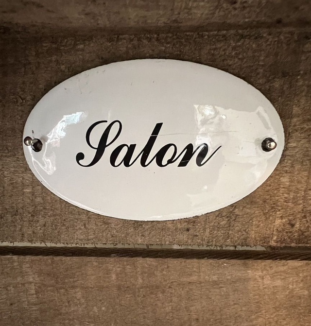 SALON - L'ancienne plaque émaillée "Salon" de forme ovale