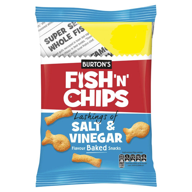 Burton's Fish'N' Chips Lashings of Salt &amp; Vinegar Flavour Baked Snacks 110g Large bags, Multi-buy option to save on postage.