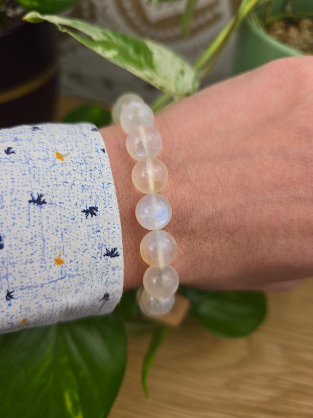 Pierre de Lune tachetée - Bracelet avec perles de 11 mm 