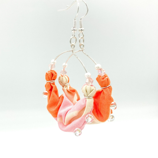 Scrunchie Hoop Earrings with Solid Silver Hooks - Orange Cloud
