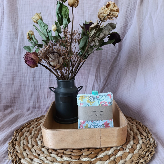 5 Cotons Lavables Arty Florale Vert d'Eau