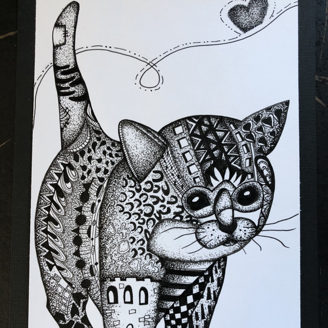 chat &amp; ville - 22 x 32 cm - encadrement noir 