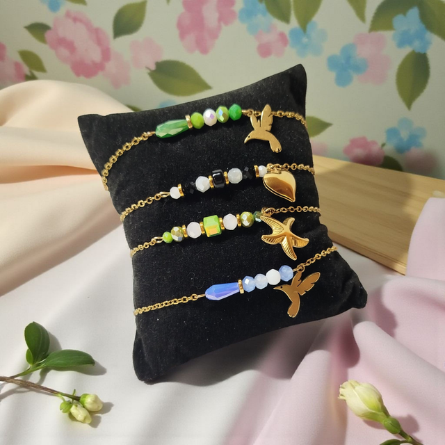 Bracelet acier inoxydable vert et doré