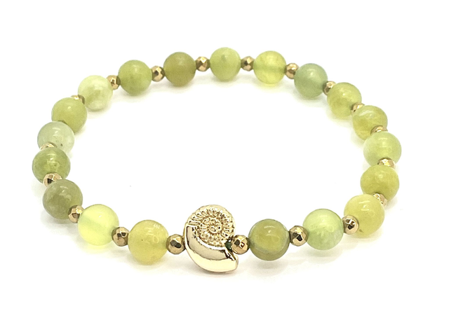 Bracelet Péridot et hématite dorée 6 et 3 mm