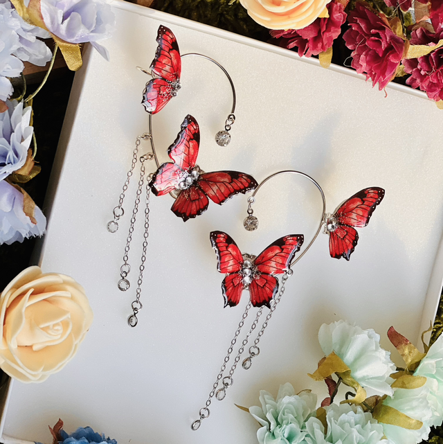 Papillons rouges argent complet