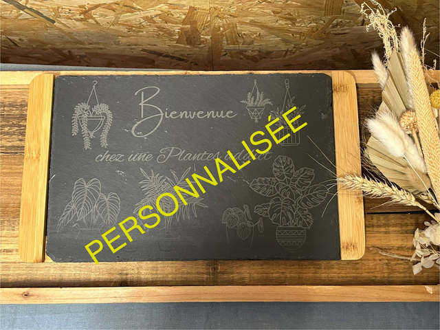 Planche Apéro en Ardoise et Bambou "Message et dessins personnalisé"