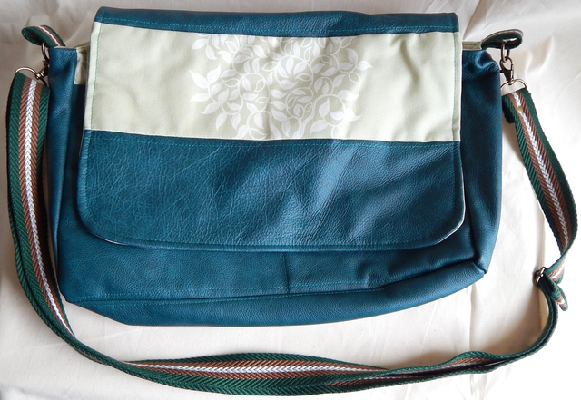 Leather Laptop Bag Blue and White