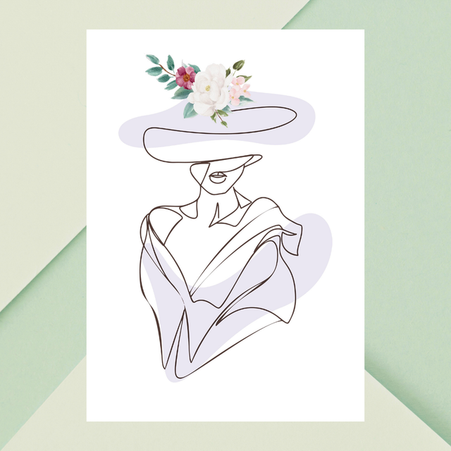  Élégant Art Linéaire Violet - Dame au Chapeau - Art Mural Moderne / Elegant Purple Line Art - Lady in Hat - Modern Wall Art