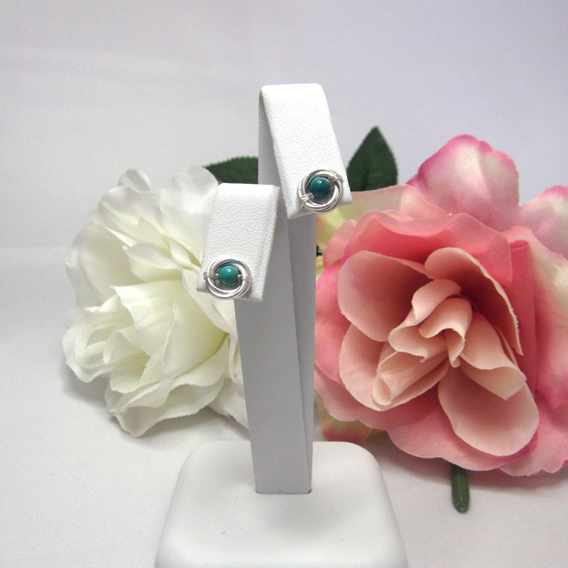 Turquoise gemstone Russian wedding ring style stud earrings with recycled silver