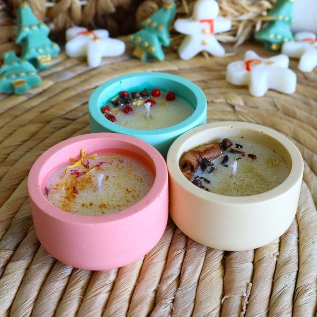 Minis bougies Noël - lot de 3 (mandarine, chocolat chaud, feu de bois) 🍊☕🔥
