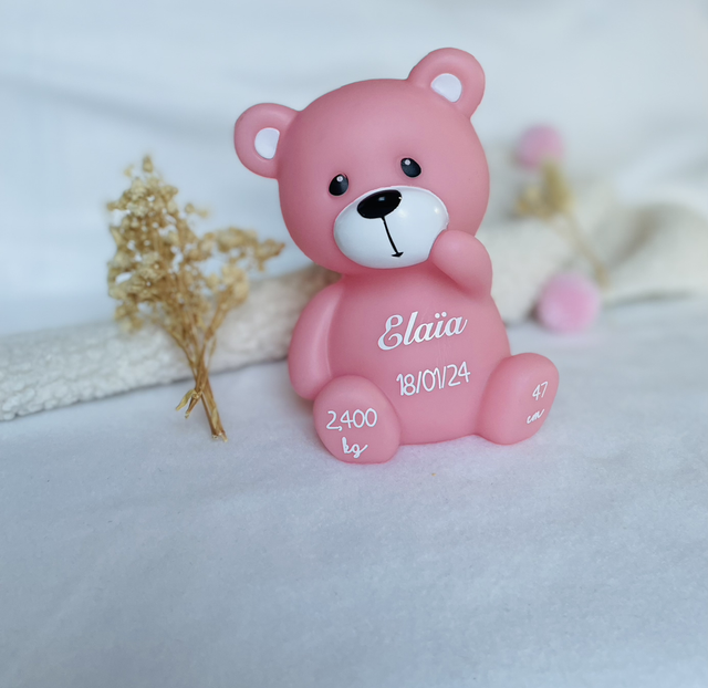 Veilleuse ourson rose personnalisable 