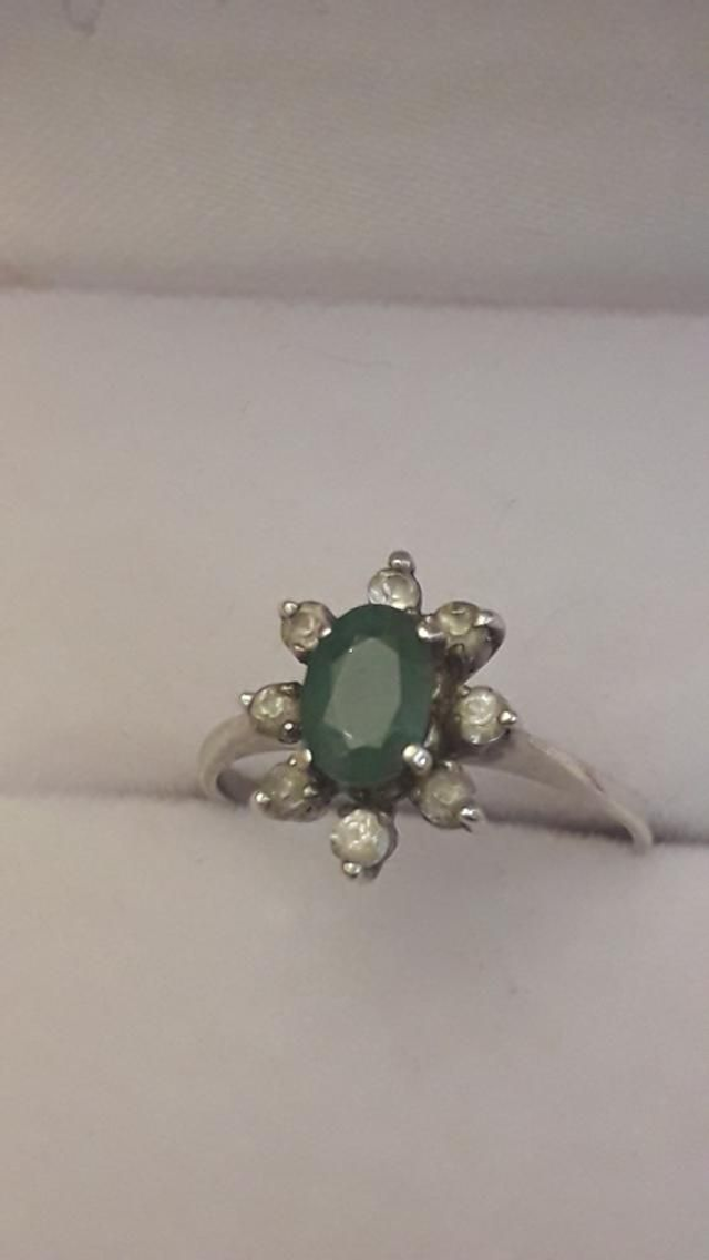 Bague émeraude, zirconium, argent 925