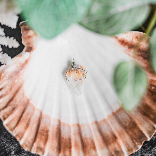 Clear Selenite Pendant Stainless Steel