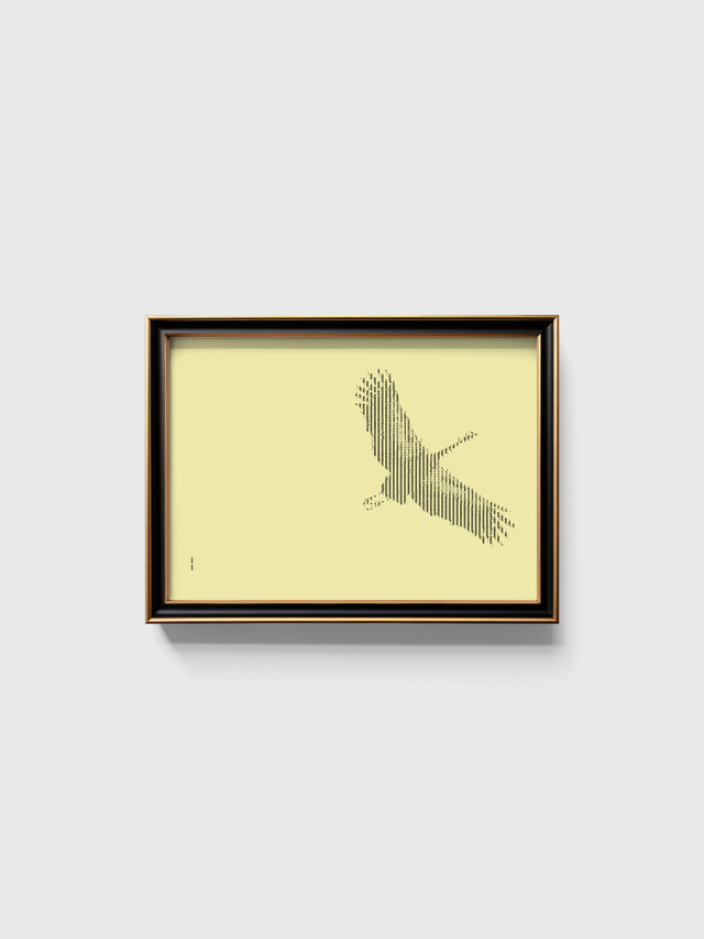 A3 Schreibmaschinenbild Kranich in Schwarz auf Elfenbein