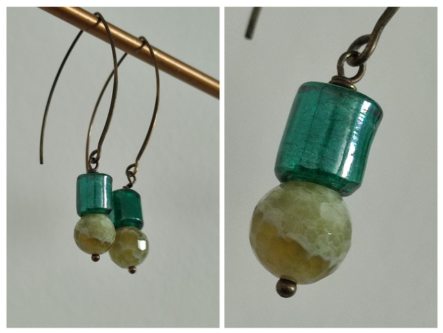 Z-Dormeuses Jade et verre vert- sans nickel -piece unique 