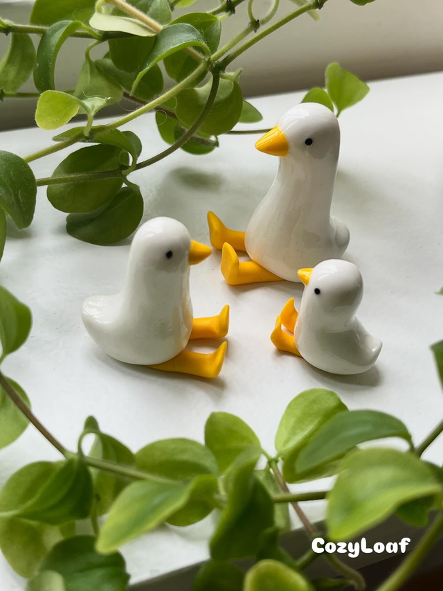 Söt Ank-Trio – Handgjorda Små Dekorationsankor