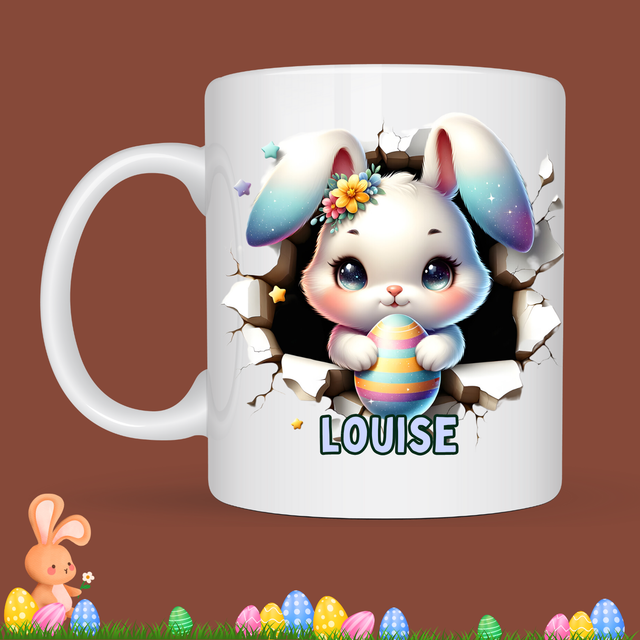 Mug de Pâques "effet cassé", prénom au choix