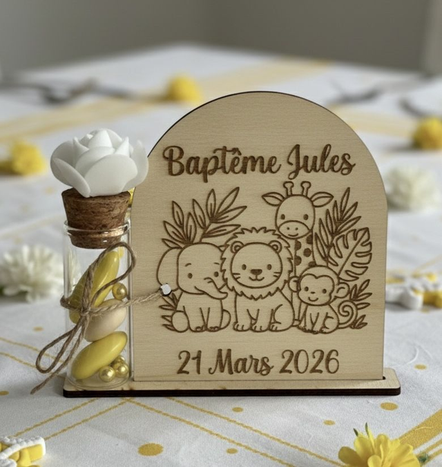 Support &amp; Fiole à dragées thème Jungle