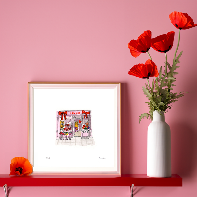 Pink Love Shop, Paris – Romantic Art Print – French Valentine&#039;s Day Decor