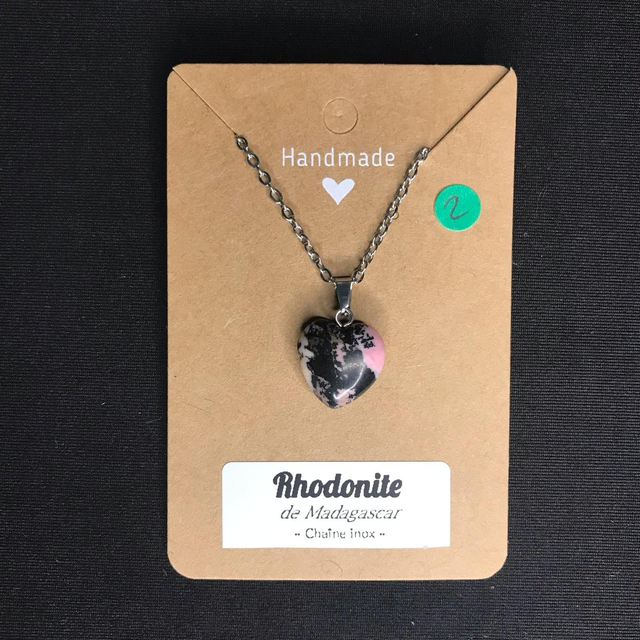 RHODONITE - Pendentif cœur N°2 avec chaîne inox[Madagascar]