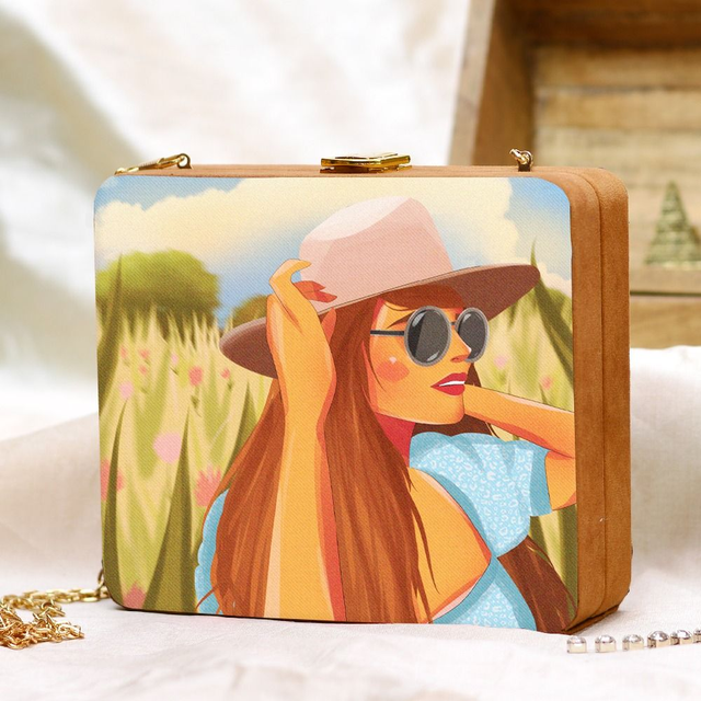 Woman Portrait Printed Clutch Bag