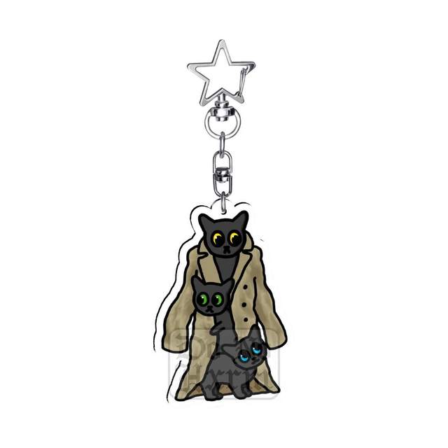 Three Cats In A Trench Coat Acrylic Keyring