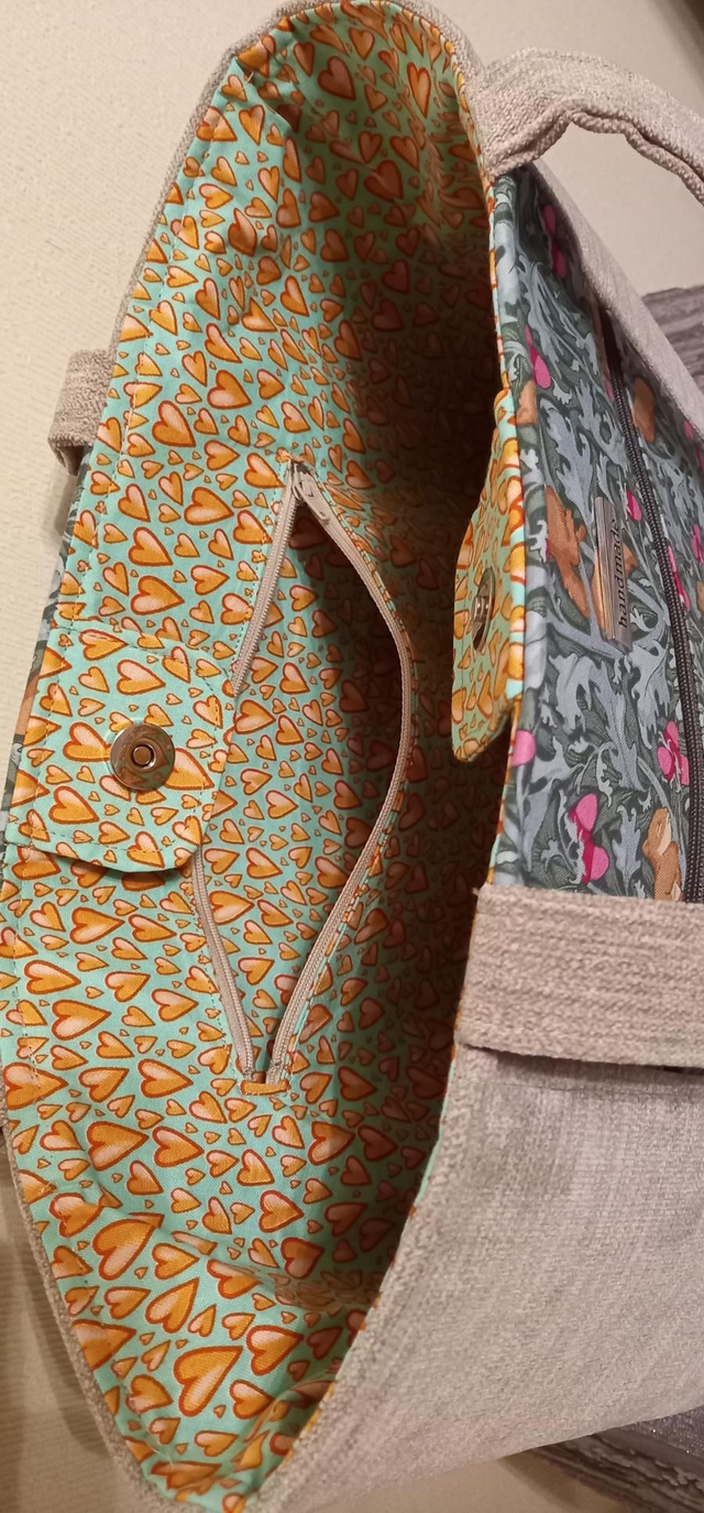 Shoulder Tote Bag - Beige and Green Floral