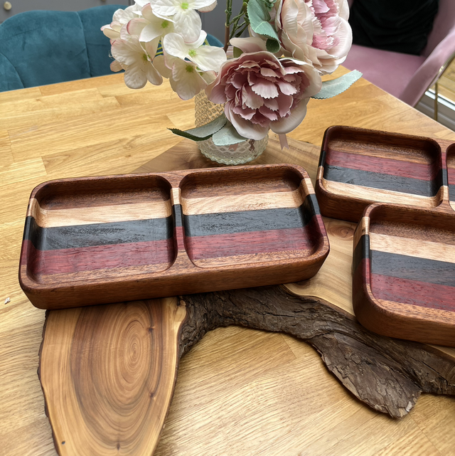 SOLD SOLD SOLD Handcrafted mixed hard wood catch tray 