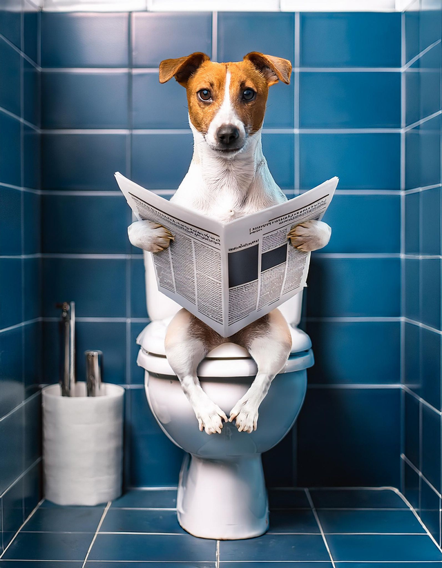 Jack Russell on the Toilet Framed Canvas