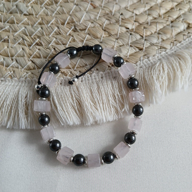 Dames armband Rozenkwarts en Hematiet (1.009)