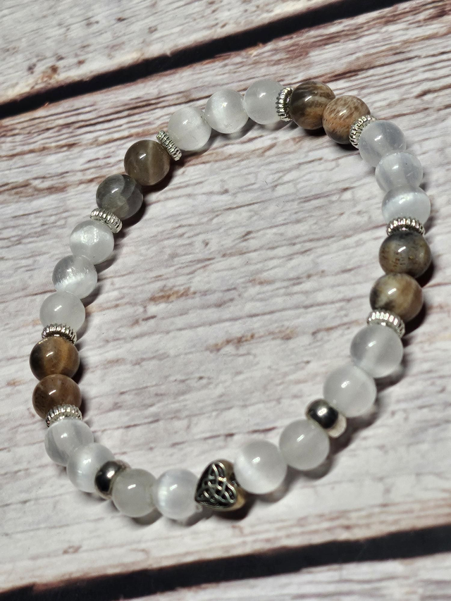 Bracelet Pierre de Lune &amp; Sélénite 6 mm – Douceur &amp; Intuition