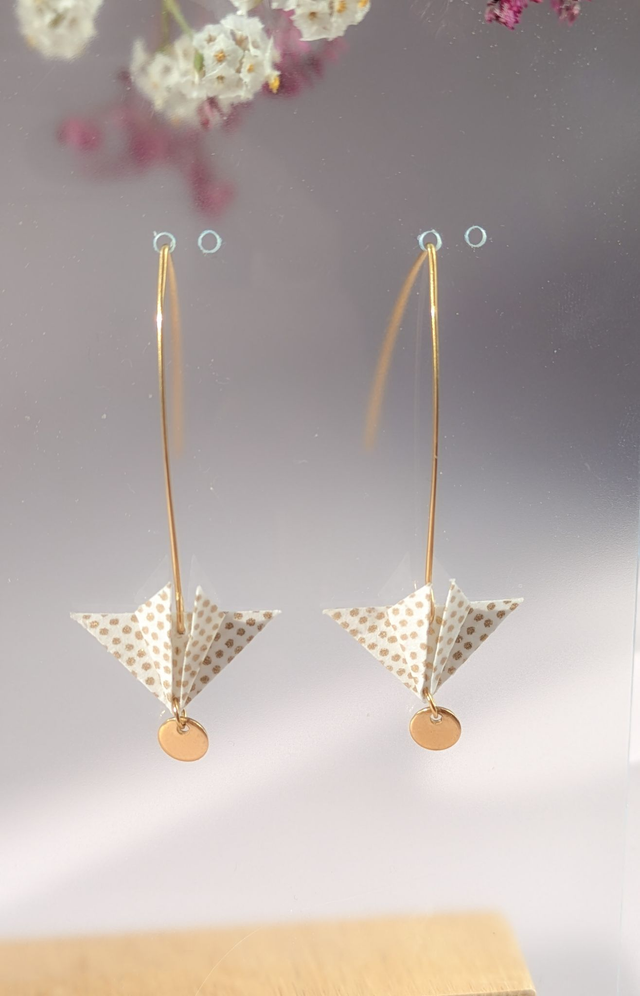 Boucles d'oreilles Balancelle "Parapluie" Blanc points
