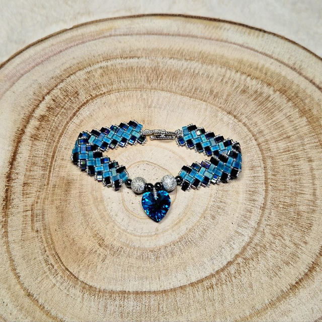 Bracelet half tila double cœur bleu