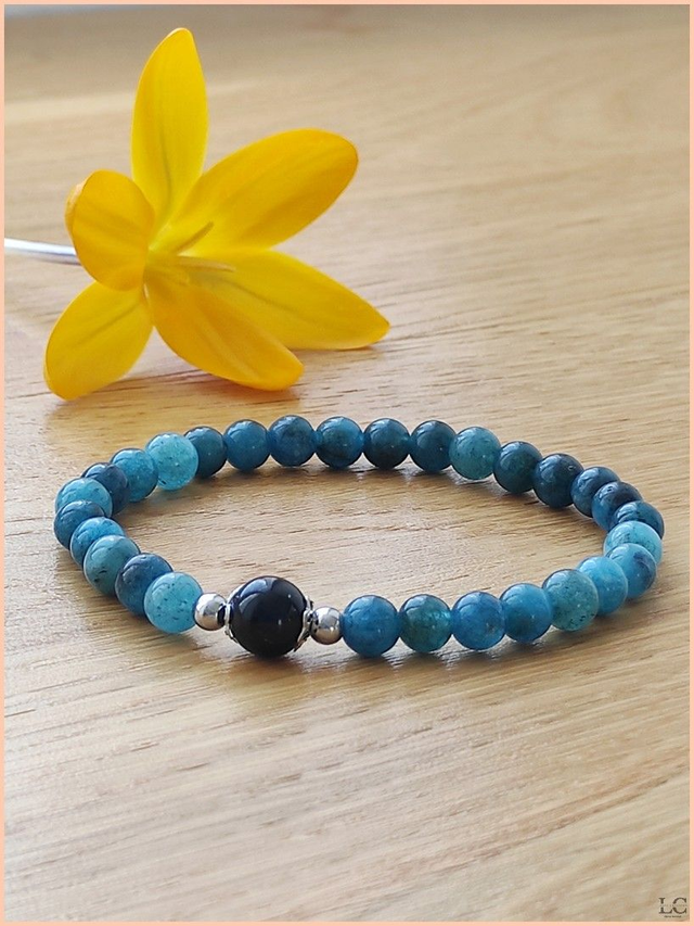 Bracelet 6 et 8mm - Apatite Jade / Agate noire