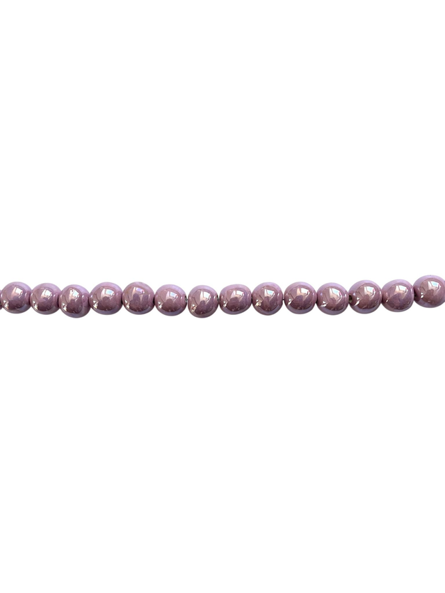 Perles en faïence rose nacrée sur fil, semi-rondes 0,8 mm x 50 pc