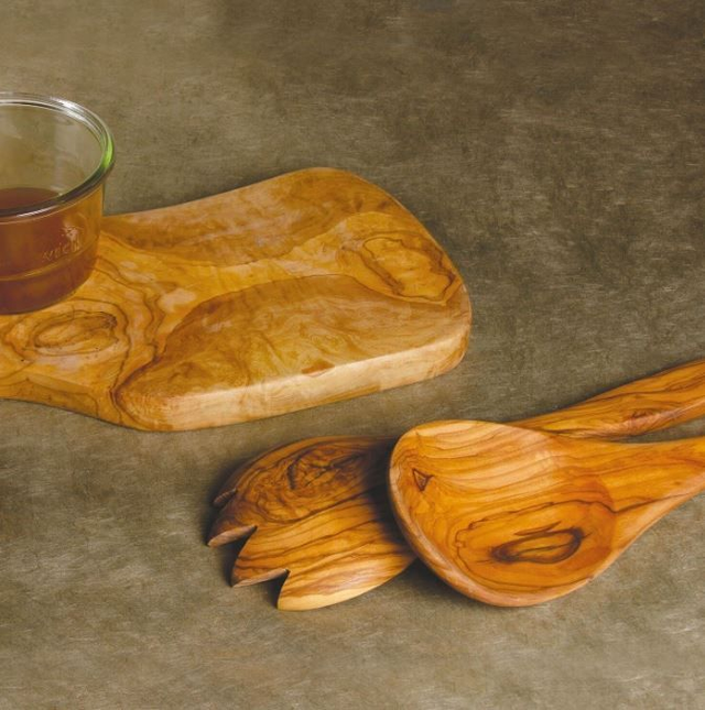 Couverts à salade larges en bois d'olivier olivier 26cm Ah!Table 