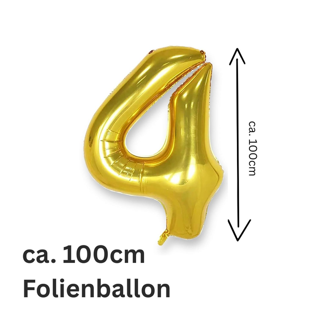 Folienballon GOLD, 100cm Zahl 4