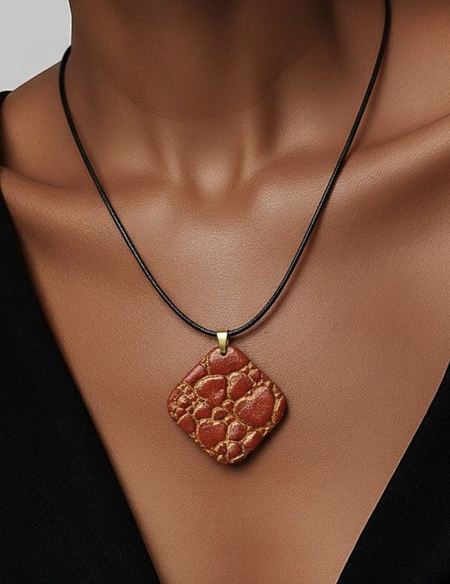 Pendentif carré aux coeurs dorés incrustés
