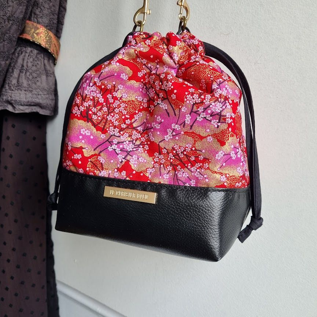 Baluchon "Akina" rouge & simili cuir noir