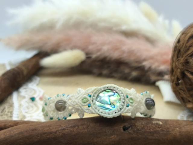 Bracelet blanc abalone et labradorite, perles miyuki