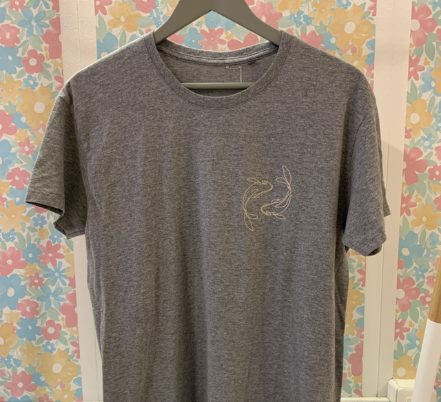 T-shirt Gris broderie Poisson - M
