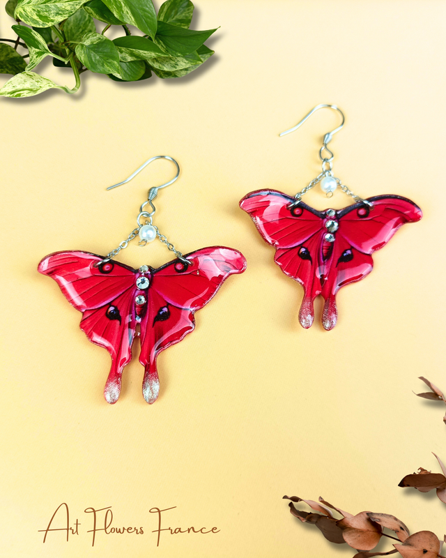 Boucles d&#039;oreilles Papillon Mystique rouge 