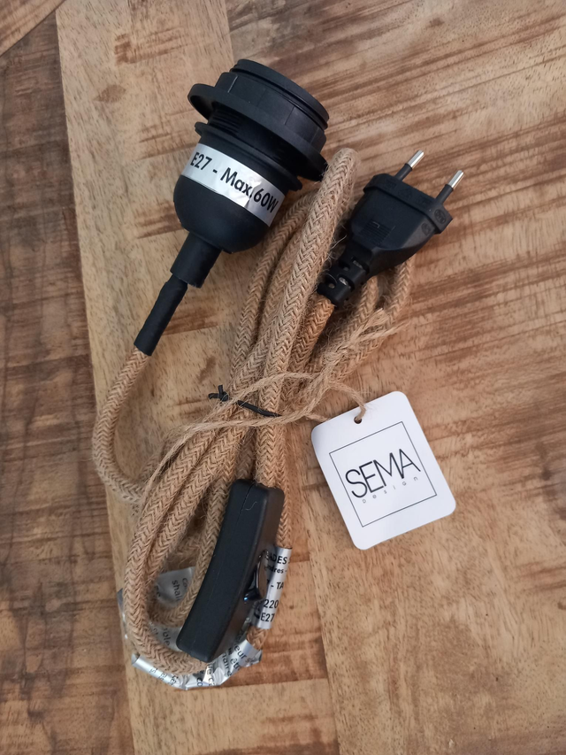 Cordon électrique en tissu naturel avec douille noire