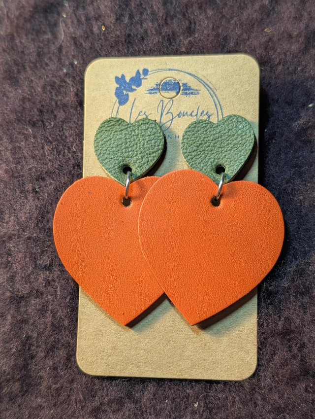 Boucles d'oreilles Louise orange kaki lo021