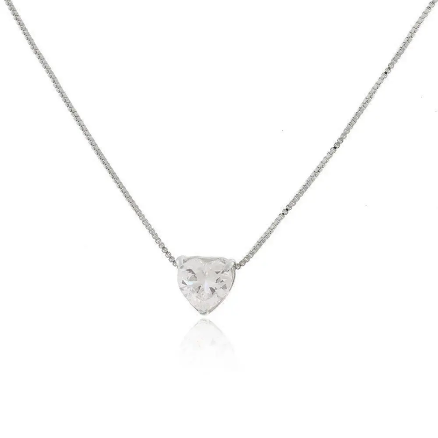 Colar Ponto de Luz Coração 40cm+5cm - Ródio