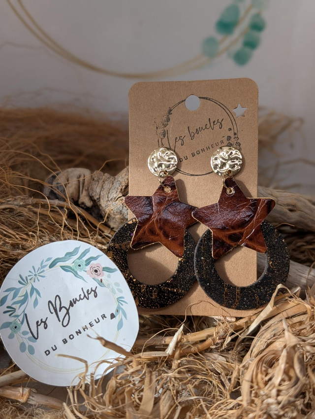 Boucles d'oreilles star chocolat doré mo423
