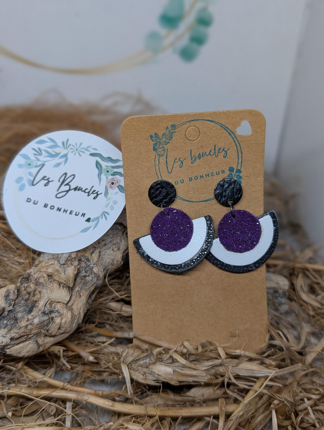Boucles d&#039;oreilles Donatelle violet blanc noir do220
