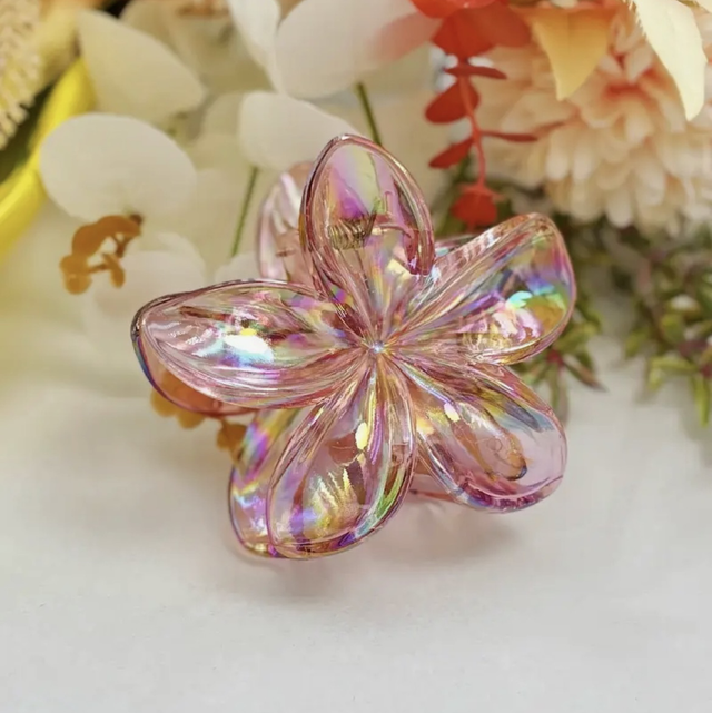 Haarklammer Blume transparent rot