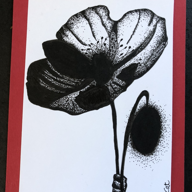 Fleur coquelicots rouge - 16 x 21 cm - encadrement noir &amp; bois 